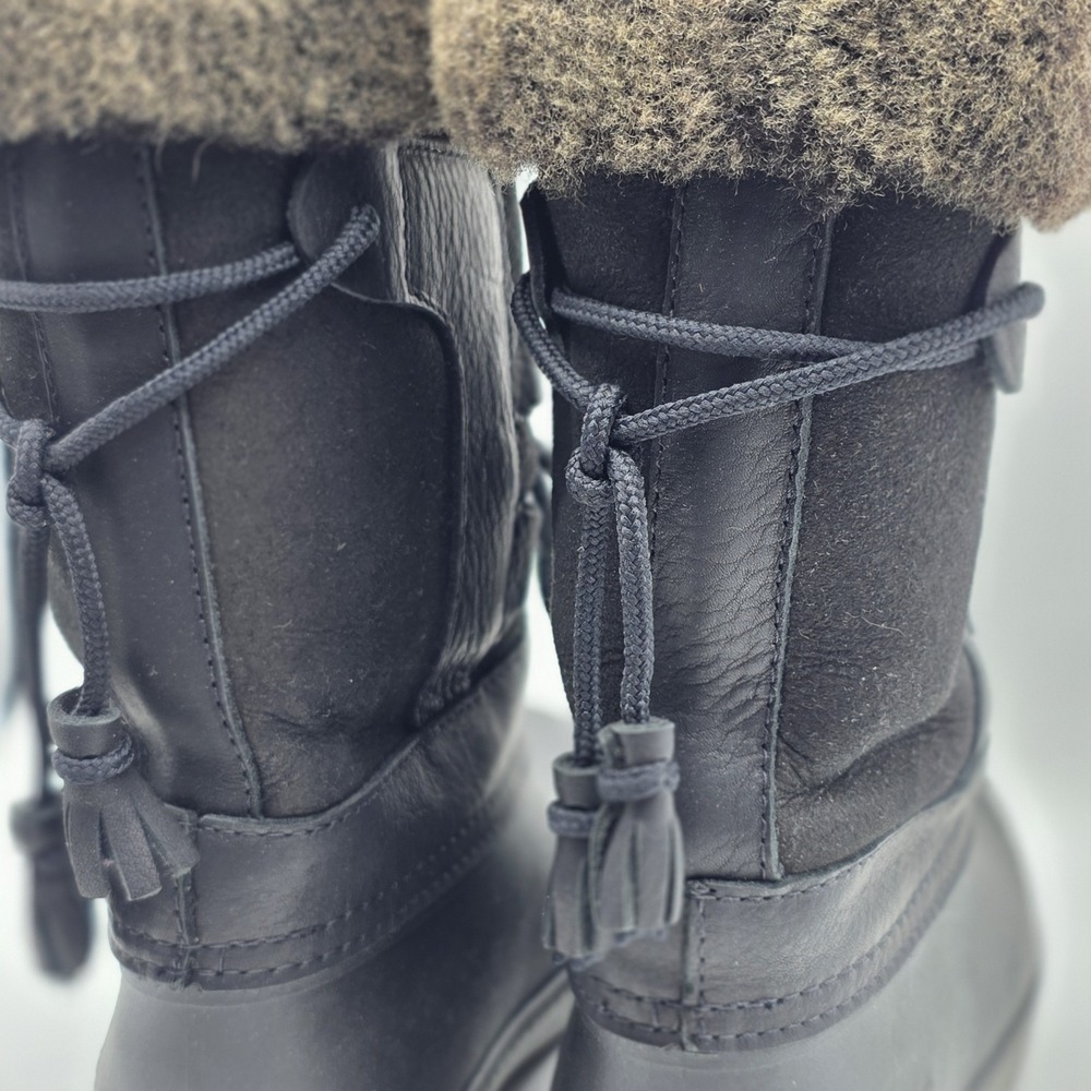 L.L.Bean Winter Snow Boots Women 8 Black Faux Fur Insulated Tassle WORN ONCE - Picture 7 of 10